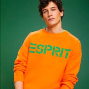 NEW Men’s Unisex Medium Esprit Sweater Orange Green Logo NWT Rare $237